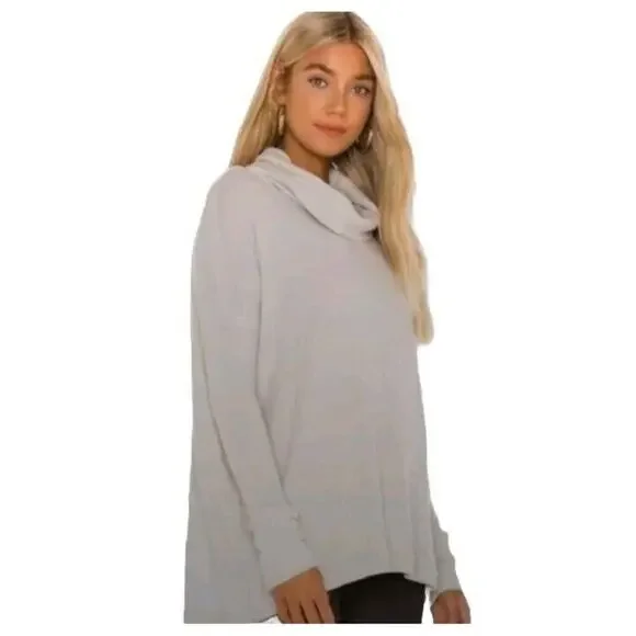 Free People Top Juicy Long Sleeve Size L oversized Ivory NWT Waffle Knit - Picture 2 of 11